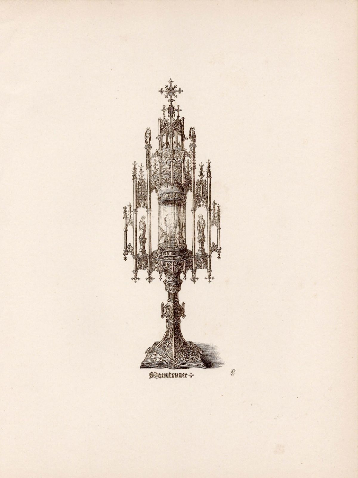 イギリス　アンティークの版画　15世紀と16世紀の装飾品　Monstrance　聖体顕示台  版画　アンティーク　キリスト教　カトリック　wel-22　A.W.Pugin