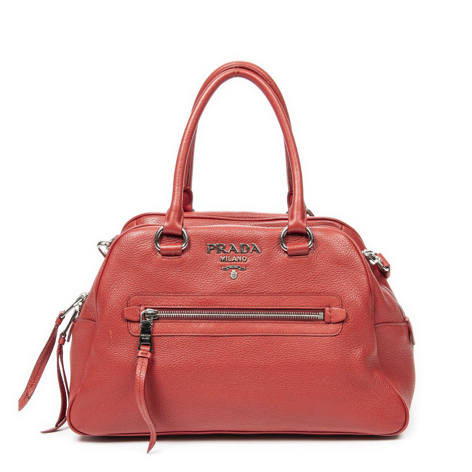 PRADA プラダフロントポケットボウラー赤グレインレザーA