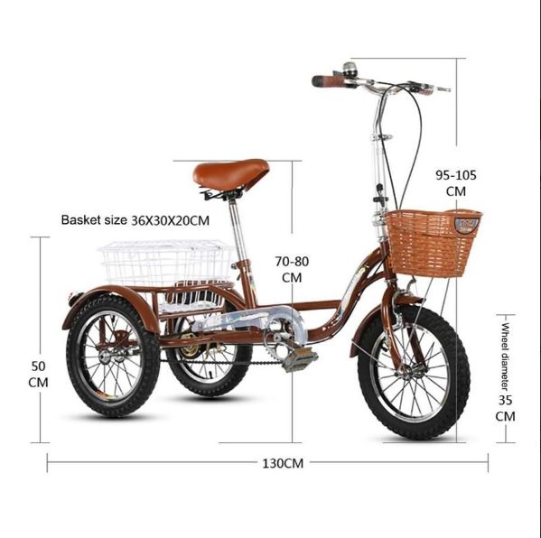 热门推荐 成人三轮车 单速 14英寸 巡航三轮车 带大篮子 高度可调 适合男性 女性 老年人和年轻人