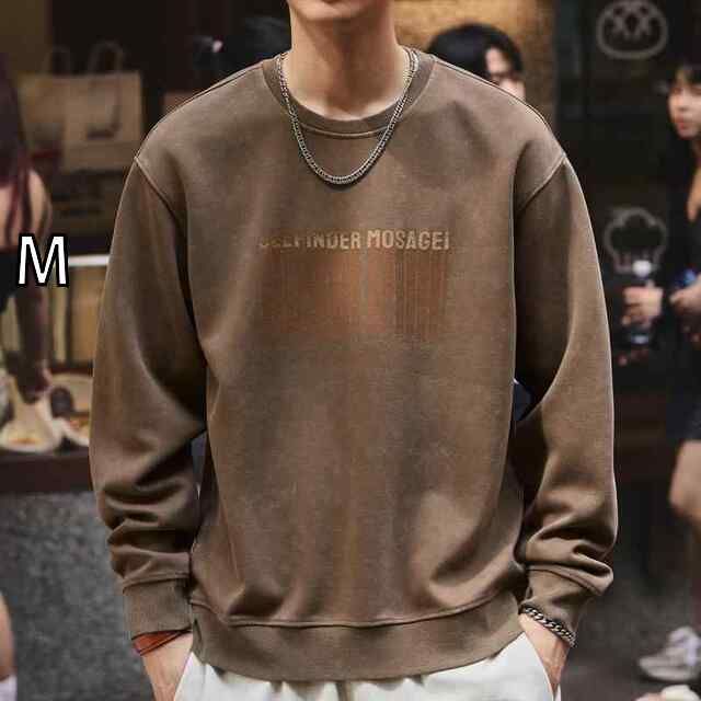 [M ]秋冬 コーデ メンズ  服 シンプル ファッション オシャレ 大人 かっこいい 大きいサイズ ストリート 紳士服  アメリカン ヘビー ダメージ プリント ニット スウェットシャツ 長袖 ラウンド