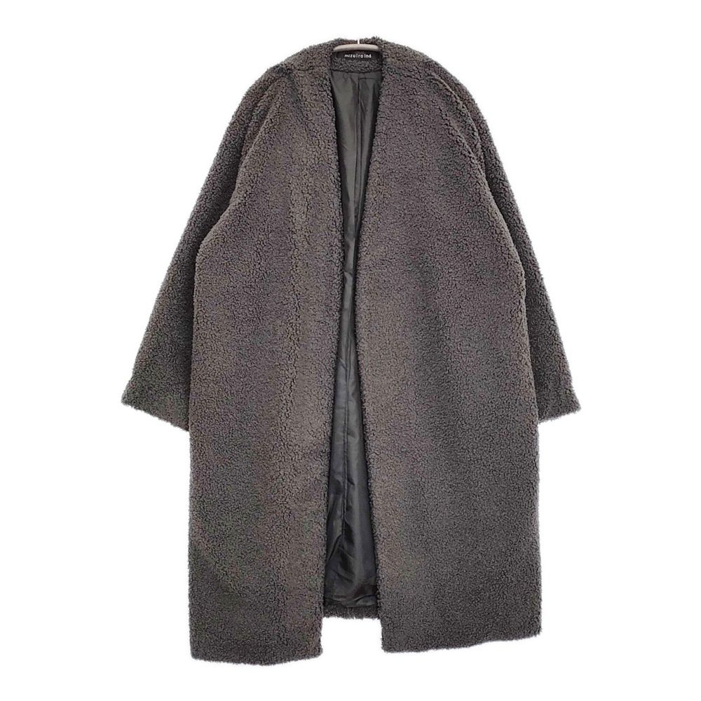 mizuiro-ind ノーカラーボアコート ロングジャケット パイル Vネック 定価30250円 コート グレー レディース ミズイロインド 5-0905T♪
