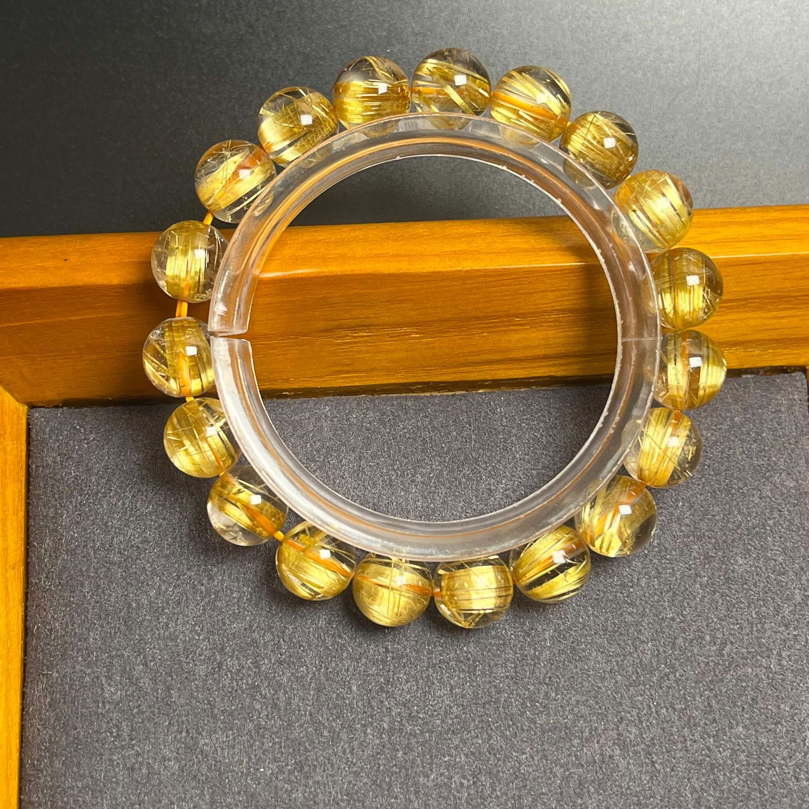 上品 EU製 ! 満針ルチルクォーツ ブレスレット パワーストーン 天然石 金運 お守り プレゼント 9.7-10.2mm ZZ1586