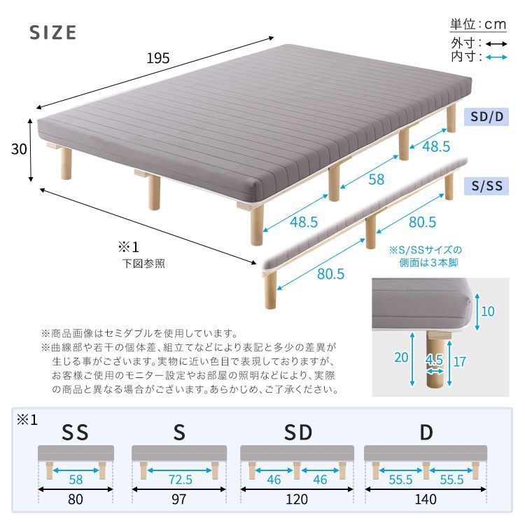 ♪ セミダブルサイズ 脚付き マットレス ウレタンロール 幅１２０cm ベッド 脚つき すのこべっご すのこ 高反発 マットレス 圧縮梱包 運びやすい 組立簡単