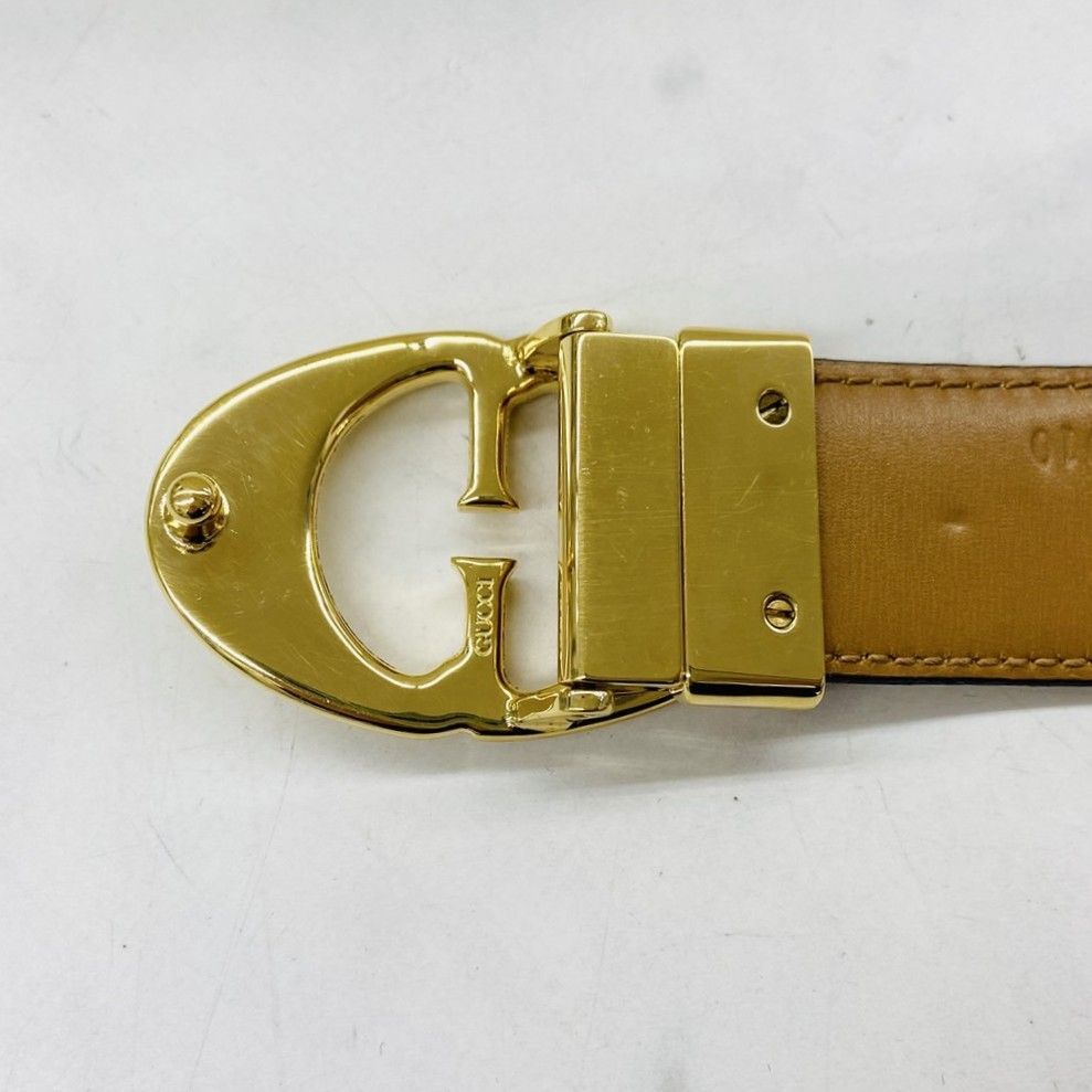 GUCCI グッチ シグネチャー レザーベルト GGロゴバックル ホワイト 85 