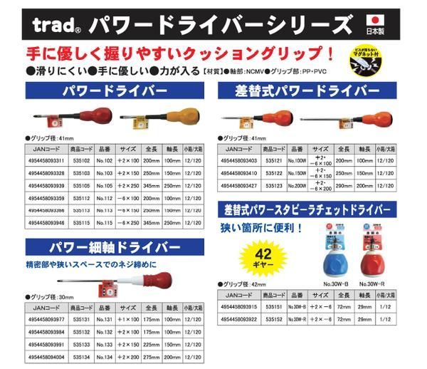 まとめ）TRAD 差替式パワースタビーラチェットドライバー/作業工具 【+