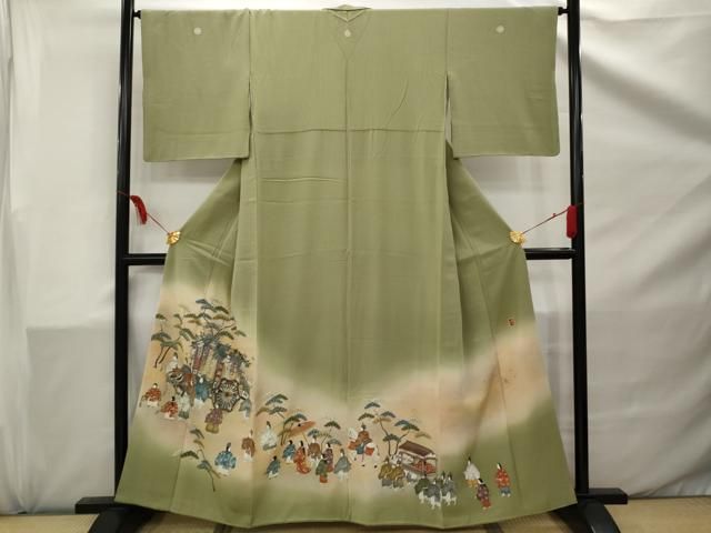 全て新品　一目で感動するゴージャスで貴賓溢れる 寿光織 色留訪問着8点セット 平和屋着物□豪華色留袖 作家物 寿光織 御所車人物松文 暈し染め