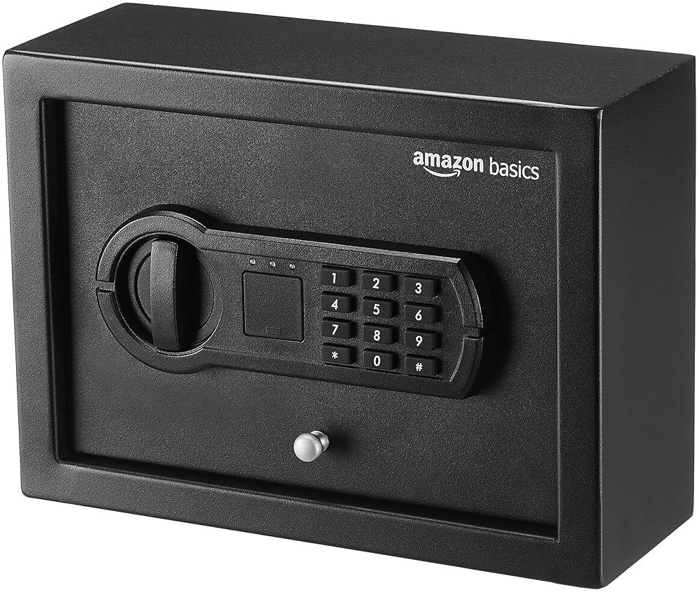 Amazonベーシック シリンダー式 小型 スリム 机の引き出し セキュリティ 金庫 プログラム 電子式キーパッド 30 x22 x 11cm