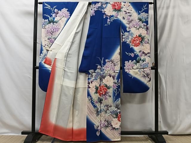 振袖フルセット豪華振袖　草花文　暈し染め　銀彩　正絹 平和屋着物□豪華振袖 草花文 暈し染め 銀彩 正絹 逸品
