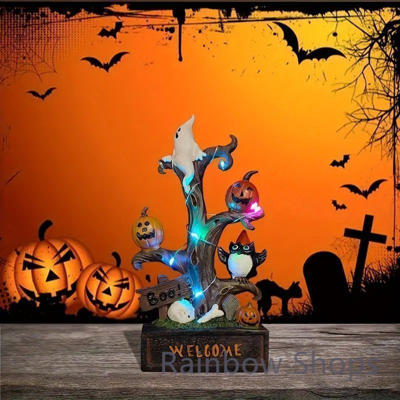 ♥ ハロウィンLEDツリーオブジェLEDライト付きスプーキーハロウィンカボチャツリー - レジン製像 電池式 若者部屋＆リビング yunban576