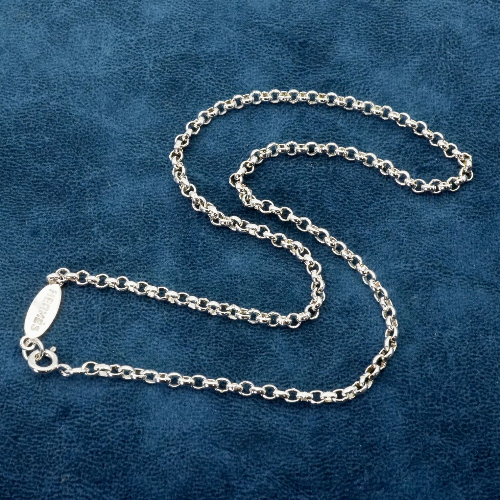 極美品 エルメス 甲丸 チェーン ロゴ ネックレス シルバー/25-1225S