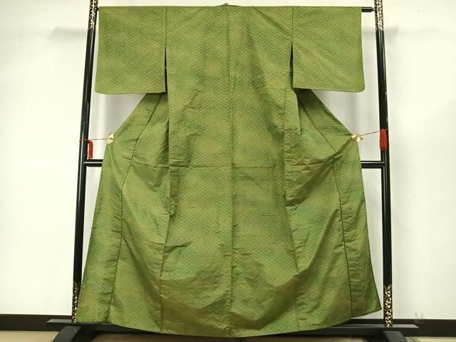 平和屋着物▽上質な紬 単衣 菱文 正絹 逸品 未使用 AAAZ9423fy