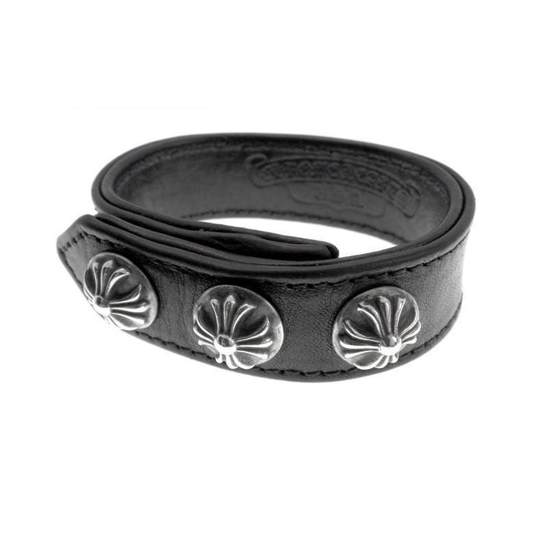 クロムハーツ CHROME HEARTS 3BTN 2SNP 3ボタン 2スナップ クロス ボール レザー ブレスレット 42458