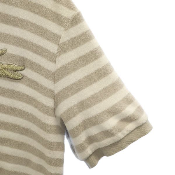 ラコステ 日本製 ボーダー 半袖 ポロシャツ 3 ホワイト×グレー LACOSTE メンズ 【中古】  【230610】
