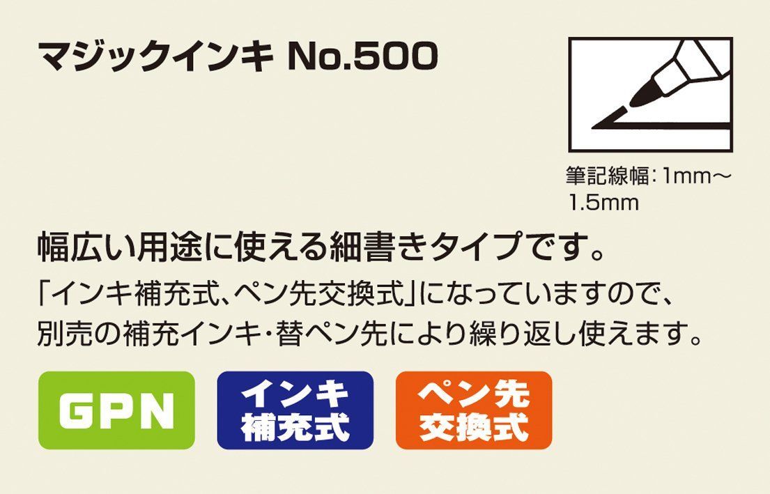 人気商品】細書き No.500 中字 油性ペン 黒 マジックインキ 6本 寺西