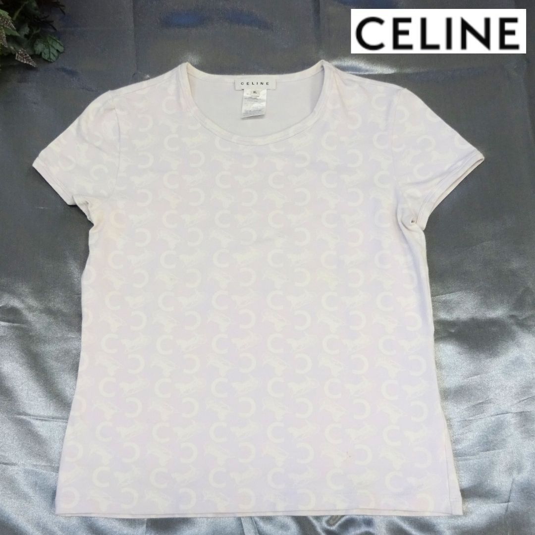 CELINE セリーヌ 半袖Tシャツ 総柄 Cロゴ 馬車 ホワイト XLサイズ 