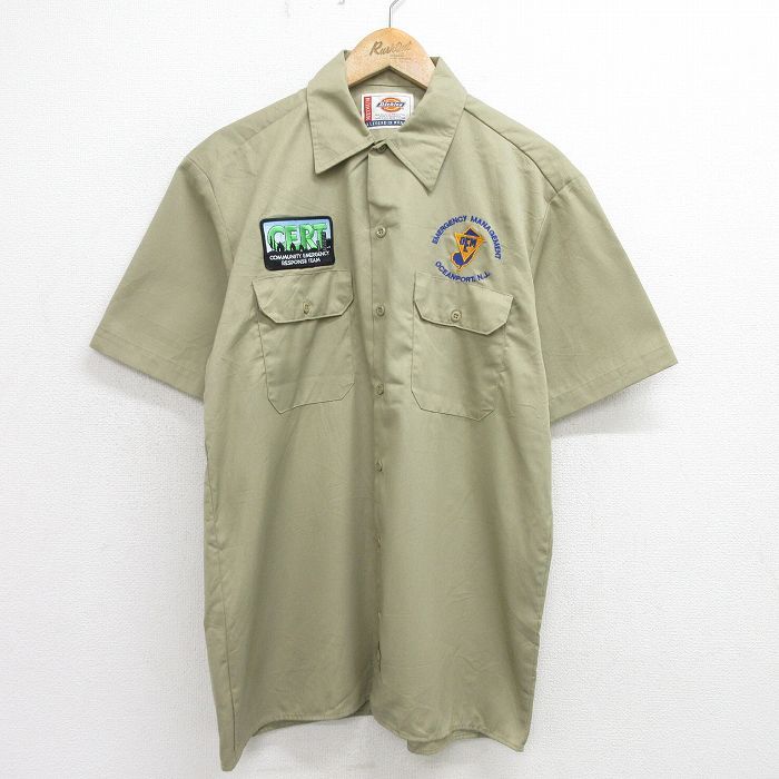 L/古着 ディッキーズ Dickies 半袖 ワーク シャツ メンズ GERT OEM ベージュ カーキ 24jul05 中古 トップス