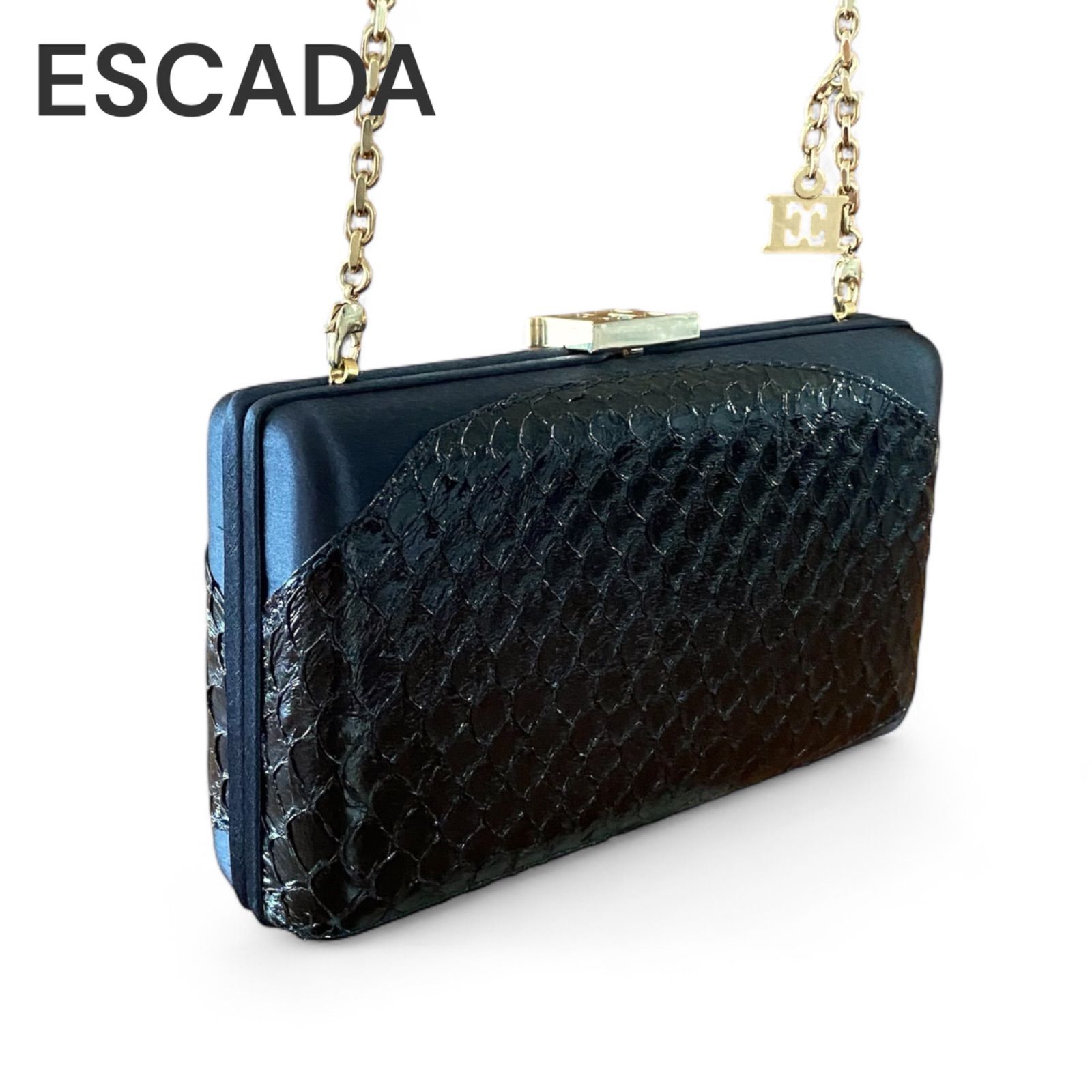 ESCADA エスカーダ ブラック ミニバッグ クラッチバッグ パイソン柄 