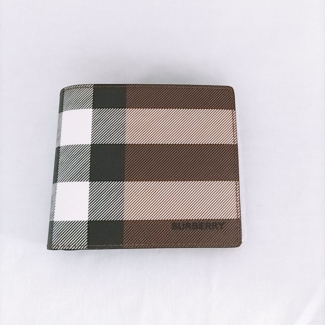新品未使用】BURBERRY チェック＆レザー 2つ折り財布 小銭入付き 