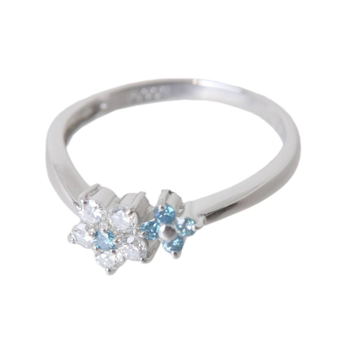 Pt900 プラチナ トリート ブルーダイヤ ダイヤ フラワーデザイン