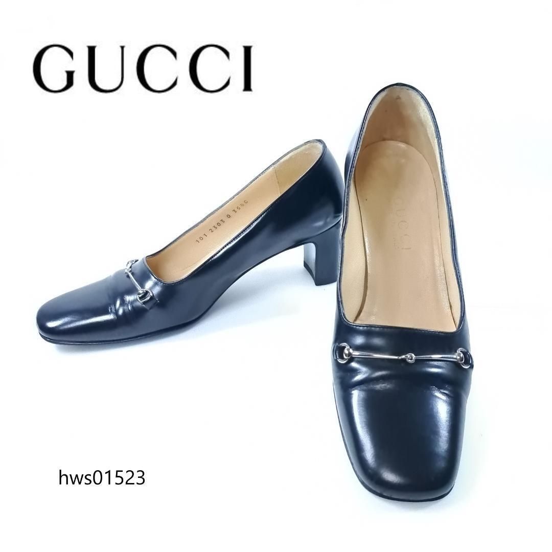 GUCCI パンプス ホースビット 35 1/2 スクエアトゥ チャンキーヒール