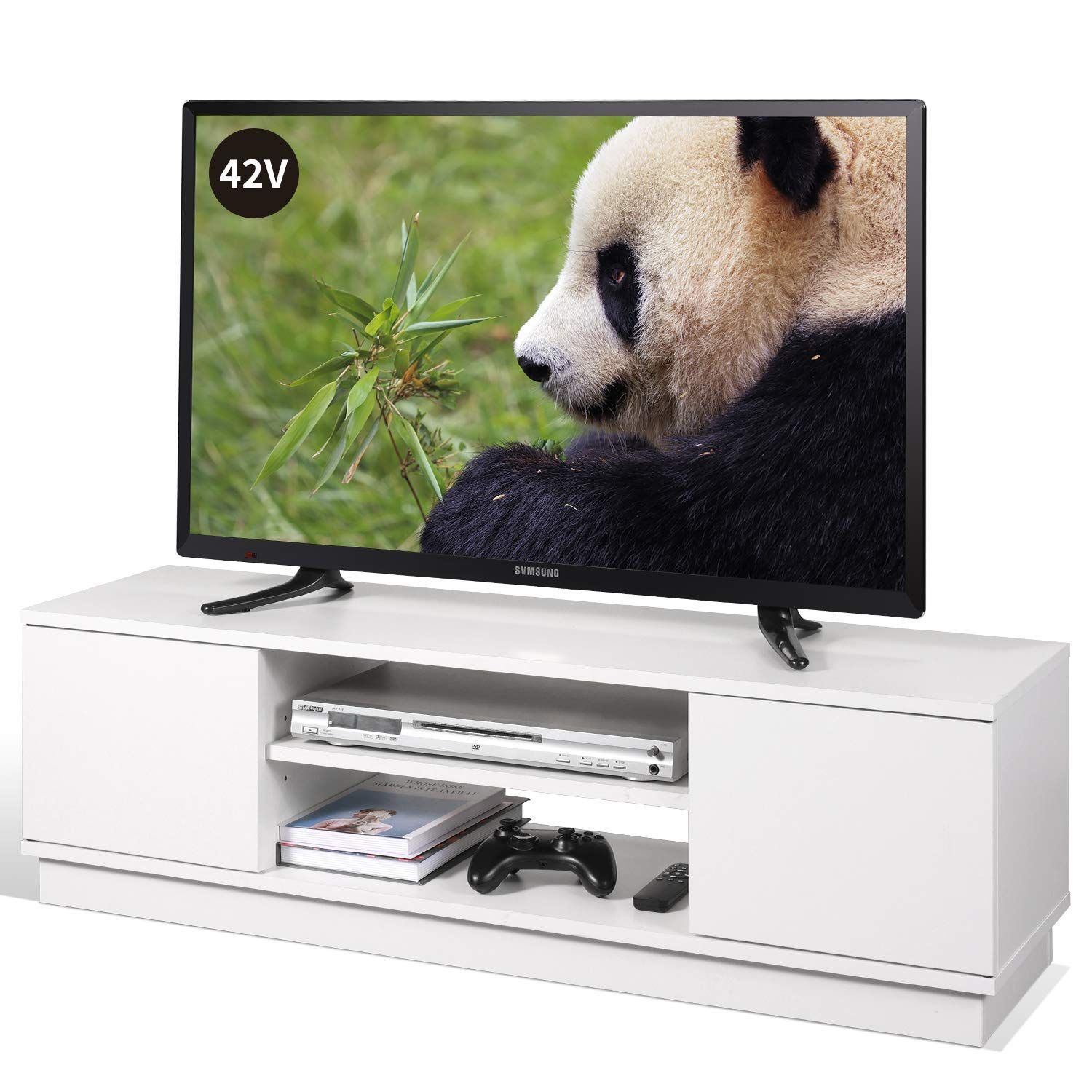 テレビ台 ローボード テレビボード 収納 ロータイプ 幅110 高さ33cm tv台 tvボード 43インチ対応 24-47型対応 扉付き 大容量収納スペース 白い ホワイト