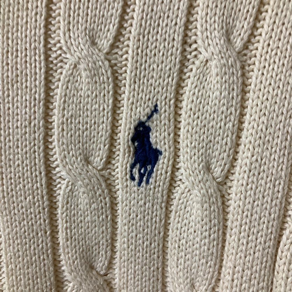 美品 POLO RALPH LAUREN  ポロラルフローレン ポニー刺〓 ケーブルニット プルオーバー セーター M アイボリー レディース 古着 中古 POLO RALPH LAUREN - 美品 POLO RALPH LAUREN ポロラルフ