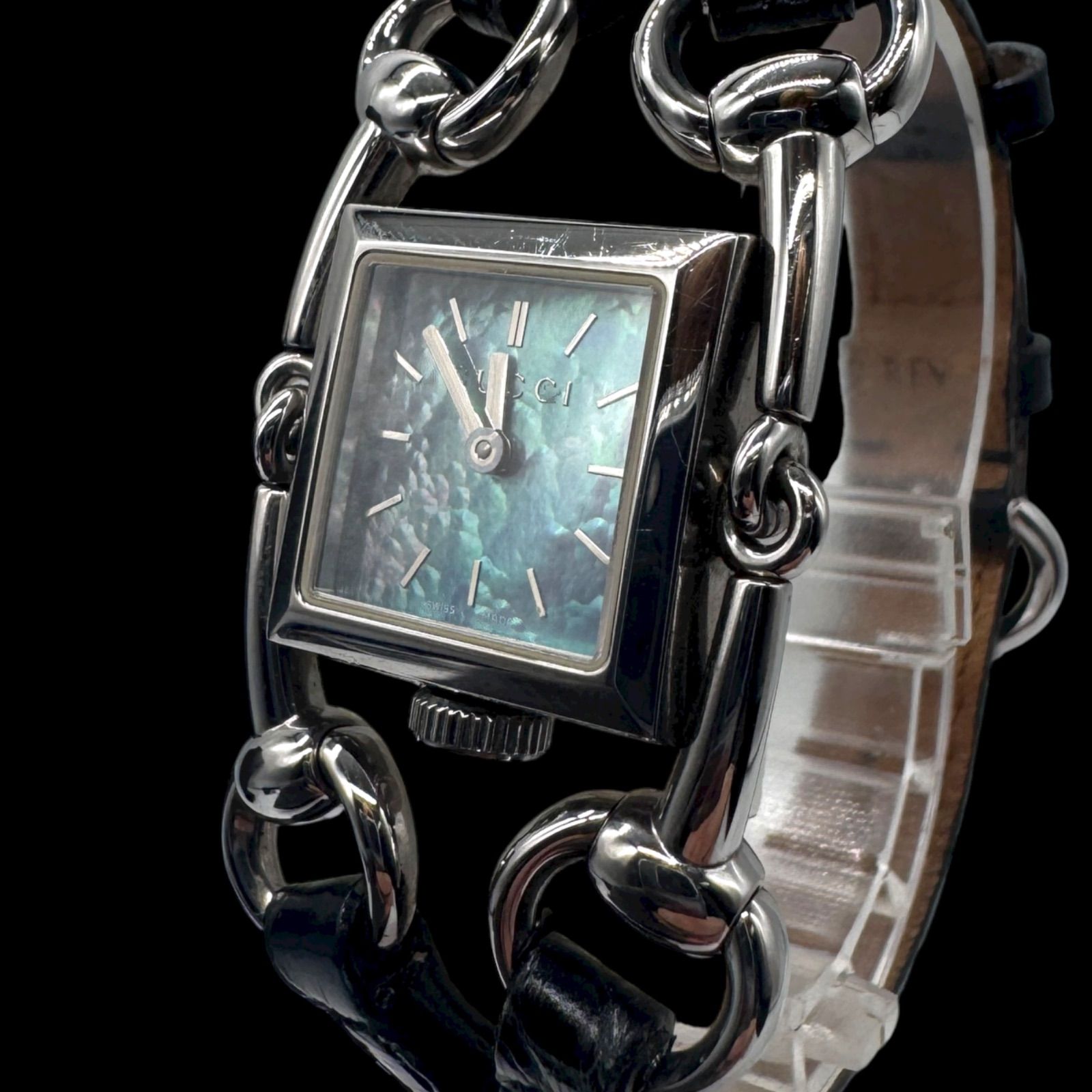 稼働品 GUCCI 116.5 腕時計 革ベルト シェル盤 ステンレス