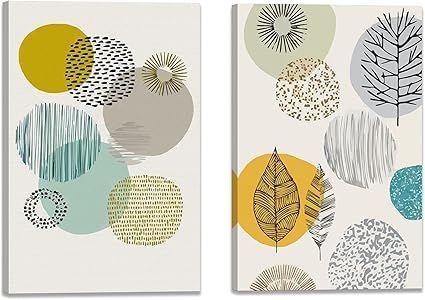 北欧 絵画 幾何 ライン 抽象 2枚 アートパネ 玄関 ポスター 装飾画 飾り絵 壁掛け 壁飾 木枠付きの完成品 (30x40cm x2)