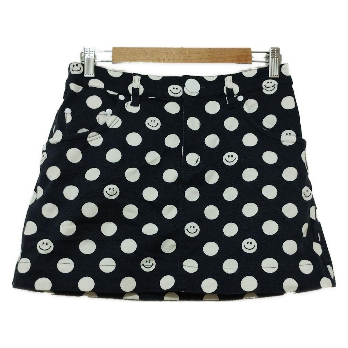 PEARLY GATES パーリーゲイツ ミニスカート サイズ0 XS レディース - ダークネイビー×黒×白 ドット柄