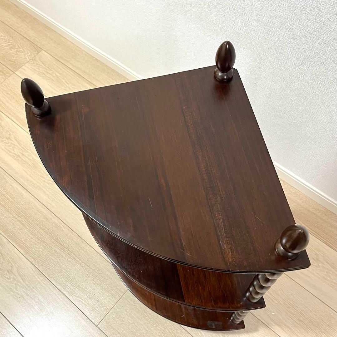 アンティーク】昭和レトロ 木製 扇形 コーナーラック 3段 コンソール