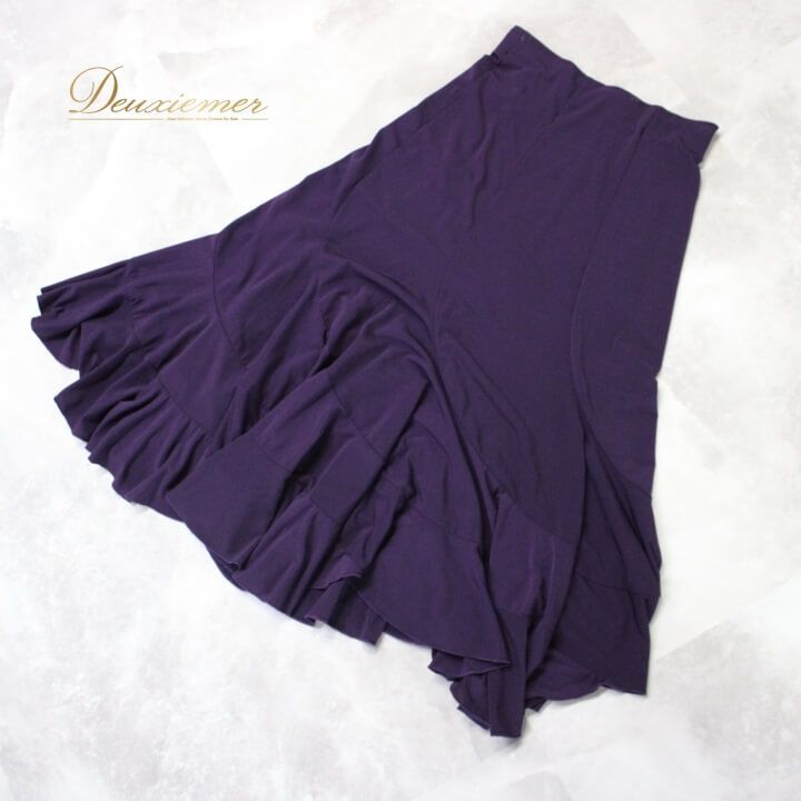 美品 社交ダンス衣装】グレー パープル レッスン着 トップス スカート