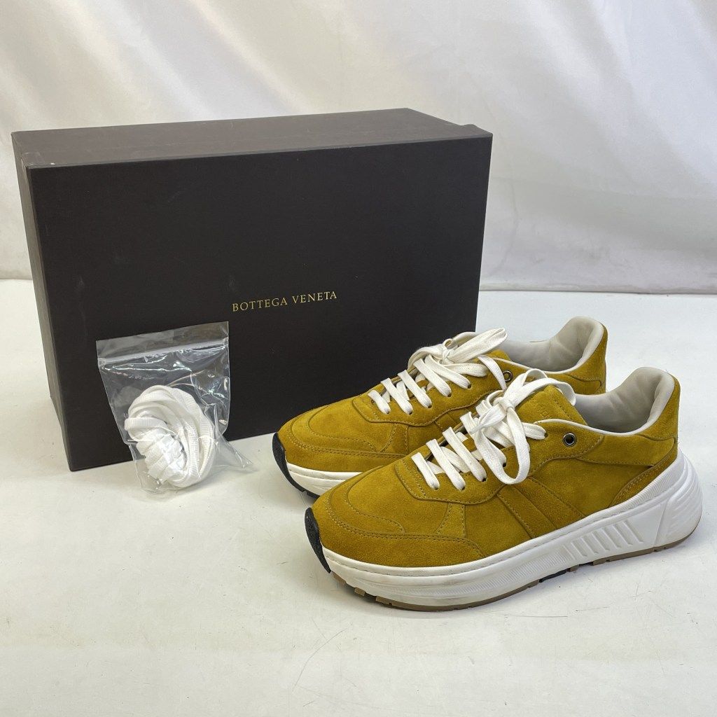 01w-5496 ボッテガヴェネタ BOTTEGAVENETA スピードスター スウェードスニーカー ローカット サイズ40 約25.0 箱 保存袋 シューレース付 イエロー メンズ 靴 品