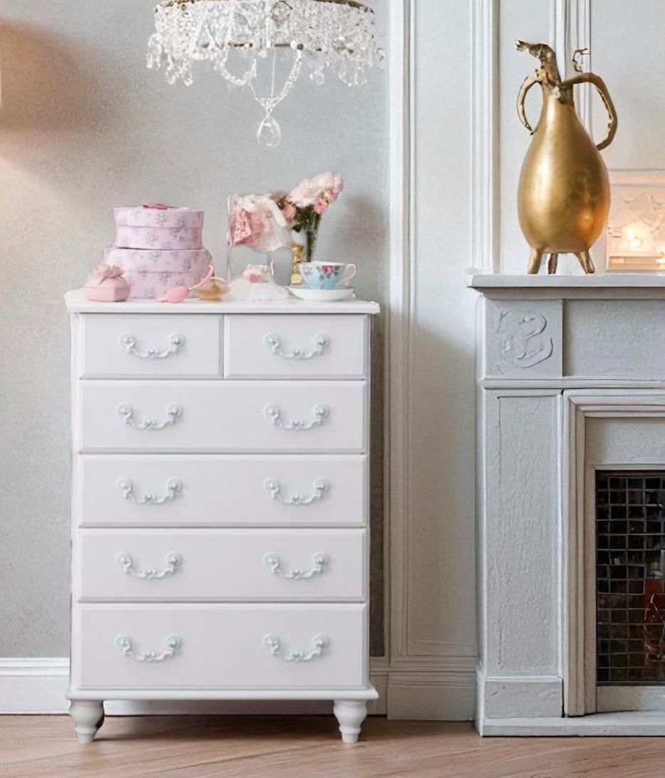 Y 大人 姫系 シャビーシック 5段チェスト 幅60cm アンティーク風 ホワイト 白家具 タンス 収納 アウトレット