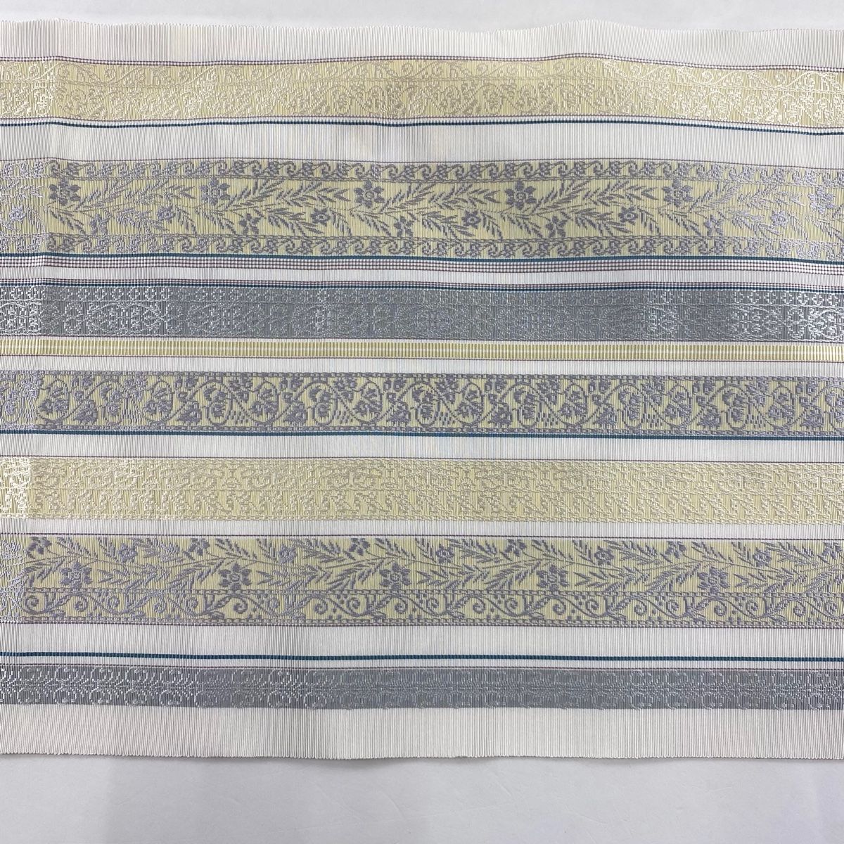 名古屋帯 八寸名古屋帯 松葉仕立て 草花 縞 クリーム 正絹 WWW_OLIVIERBERNSTEIN_COM