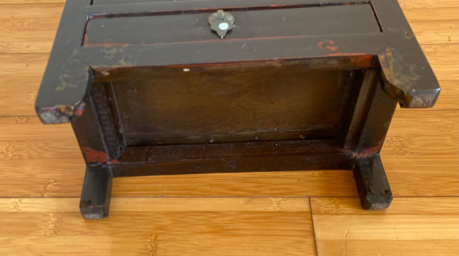 李朝家具 小さい収納箱 3段引き出し付き台 鍵付 民芸家具 アンティー