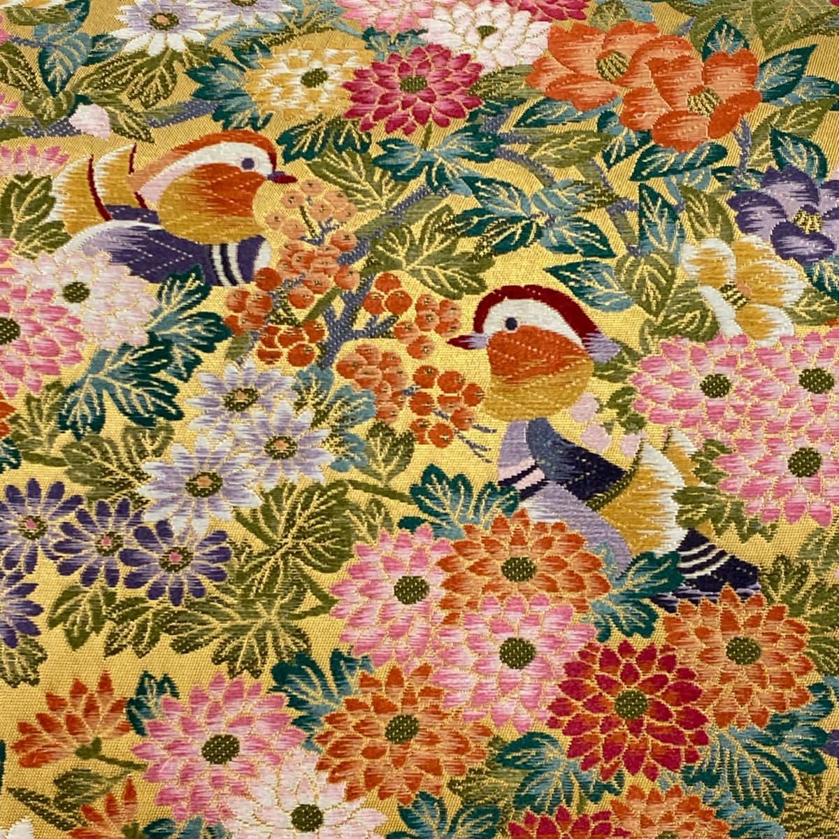 袋帯 花鳥明美寿苑 本うるし本銀箔 唐織 金色 六通 正絹