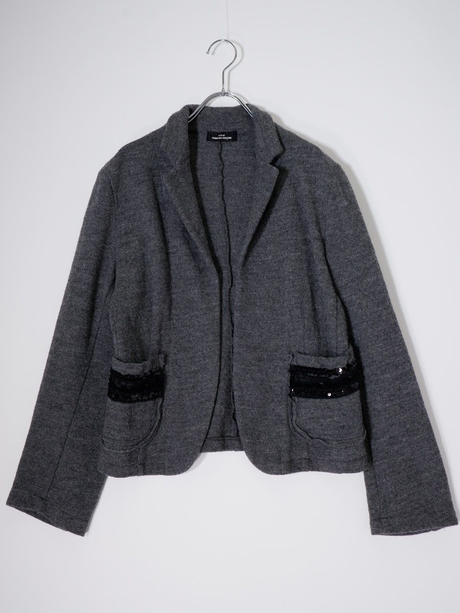 tricot COMME des GARCONSトリコ コムデギャルソン スパンコール装飾 ウール縮絨 テーラードデザイン羽織りジャケット フリー LJKA79643