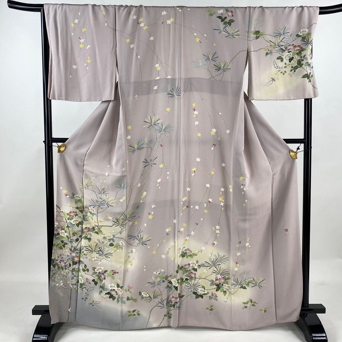 訪問着 身丈164.5cm 裄丈68.5cm L 袷 松本健一 落款 枝花 曲垣 ぼかし  