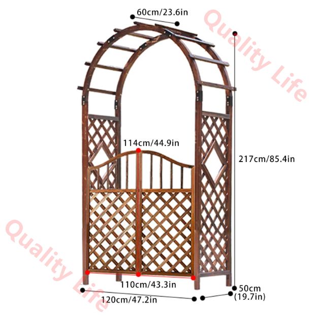 木製ガーデンアーバー ゲート付き装飾アーチトレリス セレモニーパーティー裏庭の芝生庭のつる植物用の屋外ウェディングアーチ Size 200cm|78.7in STEELWINDOWSANDDOORS_COM