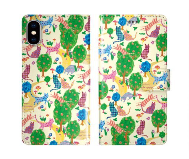 [Xperia Ace SO-02L] iPhone15 ケース スカラー スマホケース 手帳型 iPhone16 ケース iPhone 16 15 14 13 SE 第3世代 第2世代 スマホカバー 全機種対応 手帳 ScoLar 森の中 キノコ ネコ柄 ダ