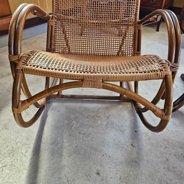 ヴィンテージ ラタン ロッキングチェア レトロ 籐 ロッキングチェア ラタン家具 WAHOO 座面高42cm （ 椅子