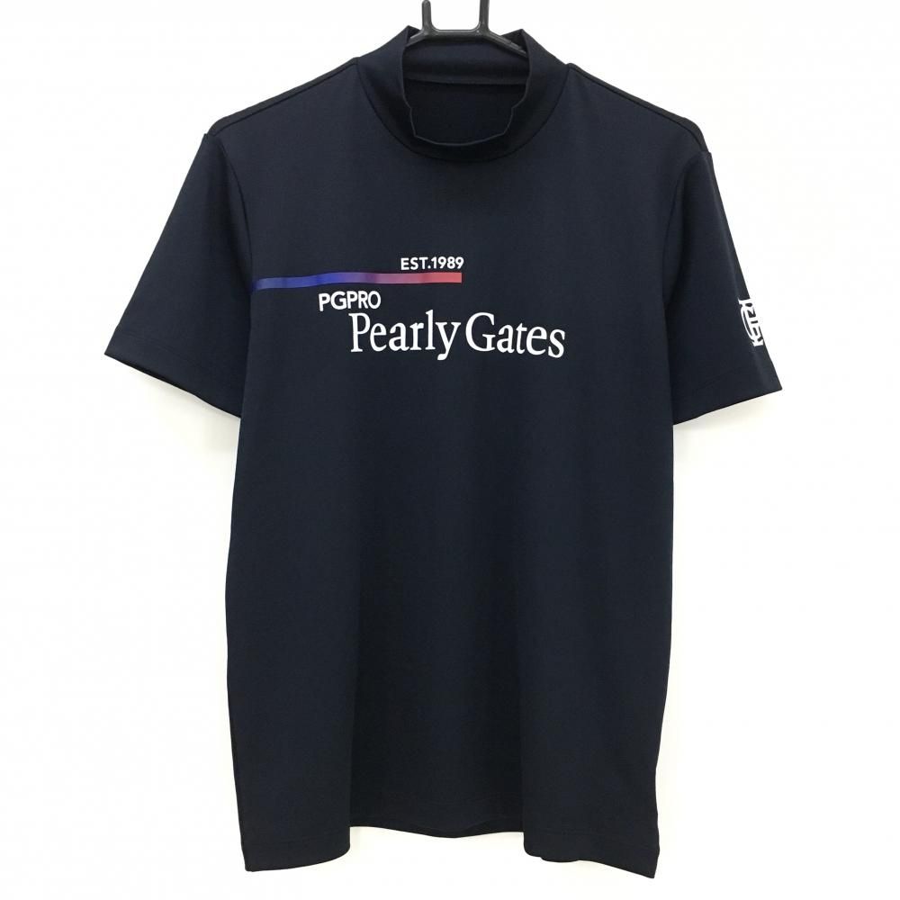 超 パーリーゲイツ 半袖ハイネックシャツ 黒×白 フロントロゴ メンズ 4 M ゴルフウェア 2025年モデル PEARLY GATES