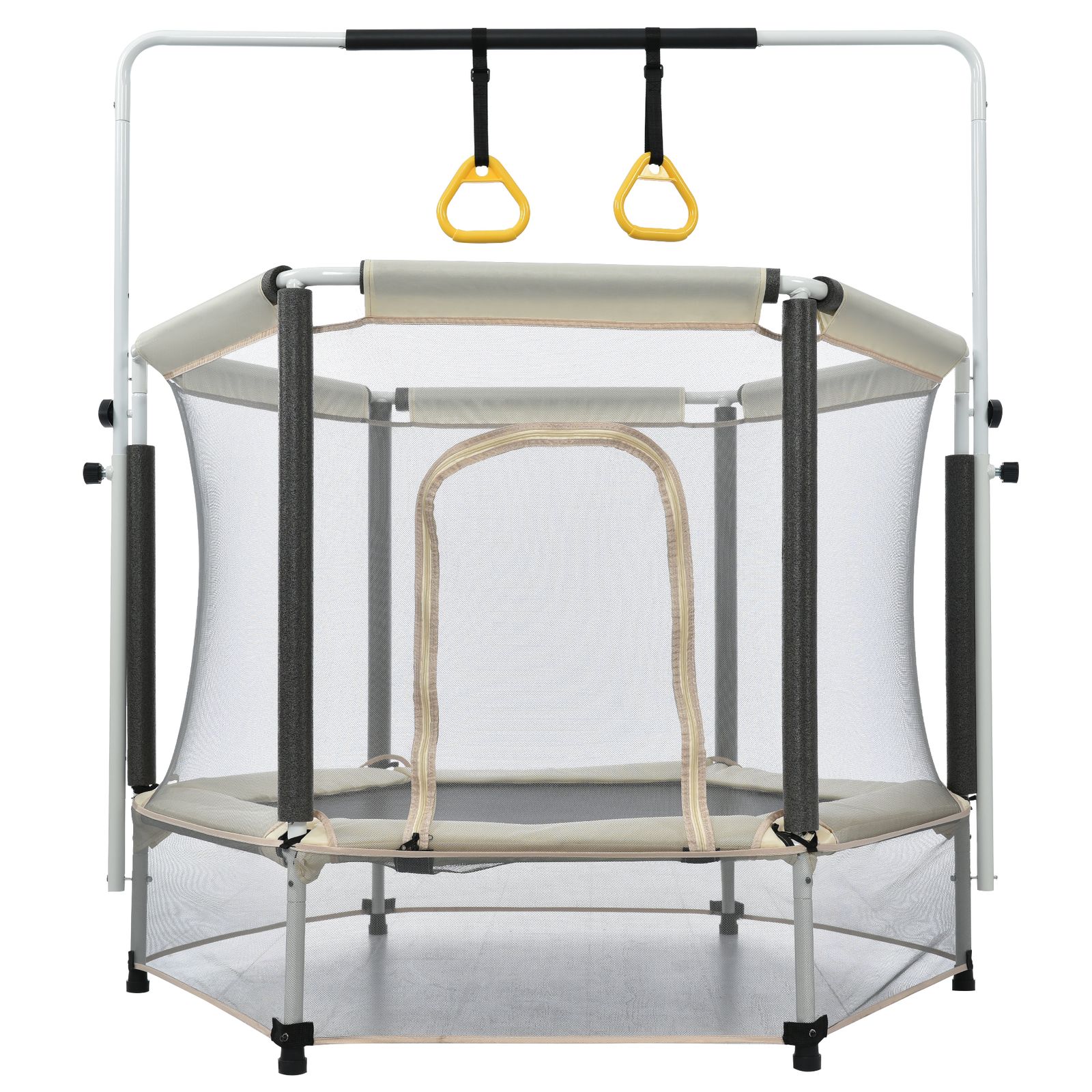5%割 トランポリン 子供用 安全保護ネット付き 幅140 55inch 高さ３段階調節 安全ネット付き 鉄棒 吊り輪付き 安全カバー セーフティネット付き スプリング式 大型 超大スペース 滑り止め スポーツ 遊具 おもちゃ とらんぽりん