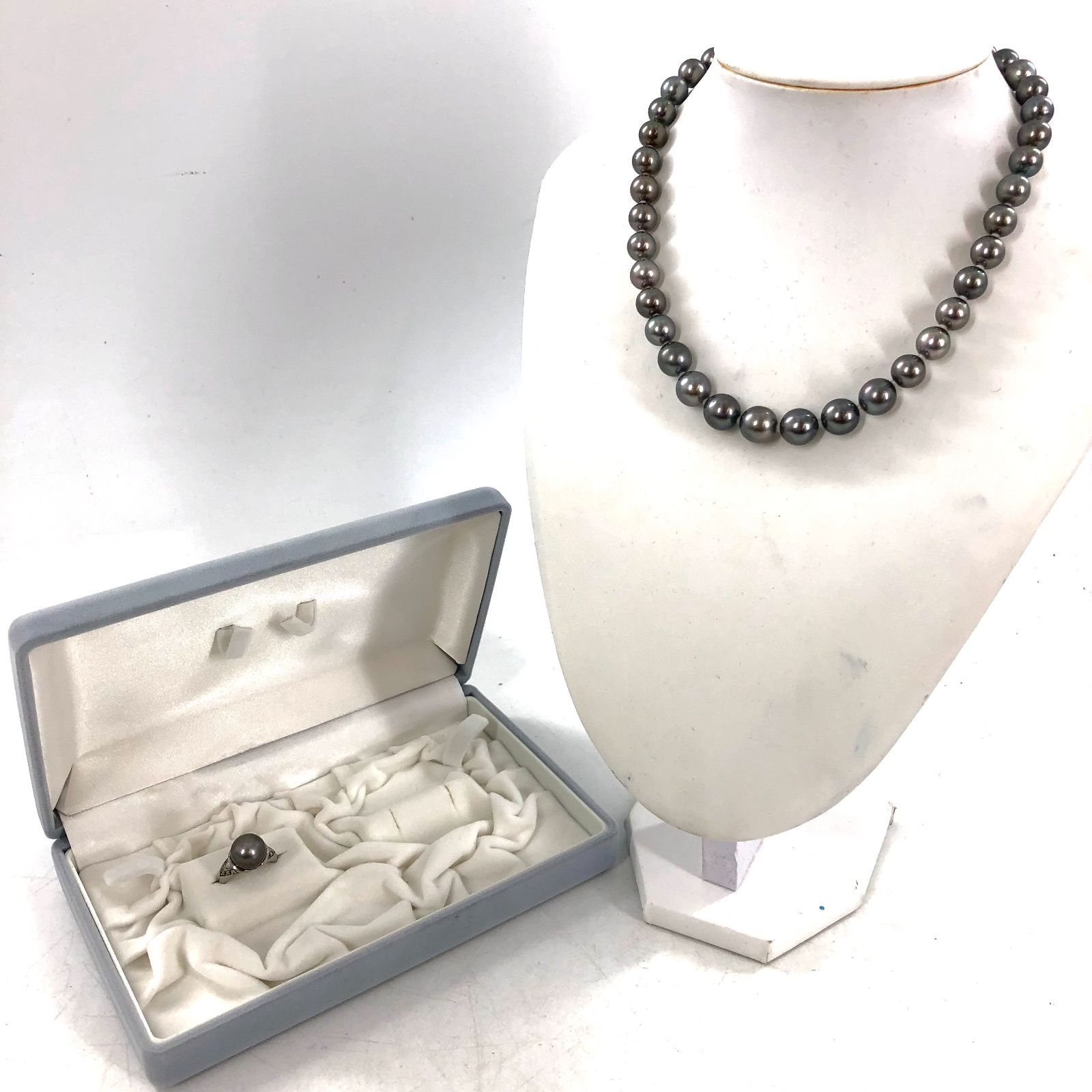 黒真珠 ブラックパール ネックレス リング セット 刻印 SILVER