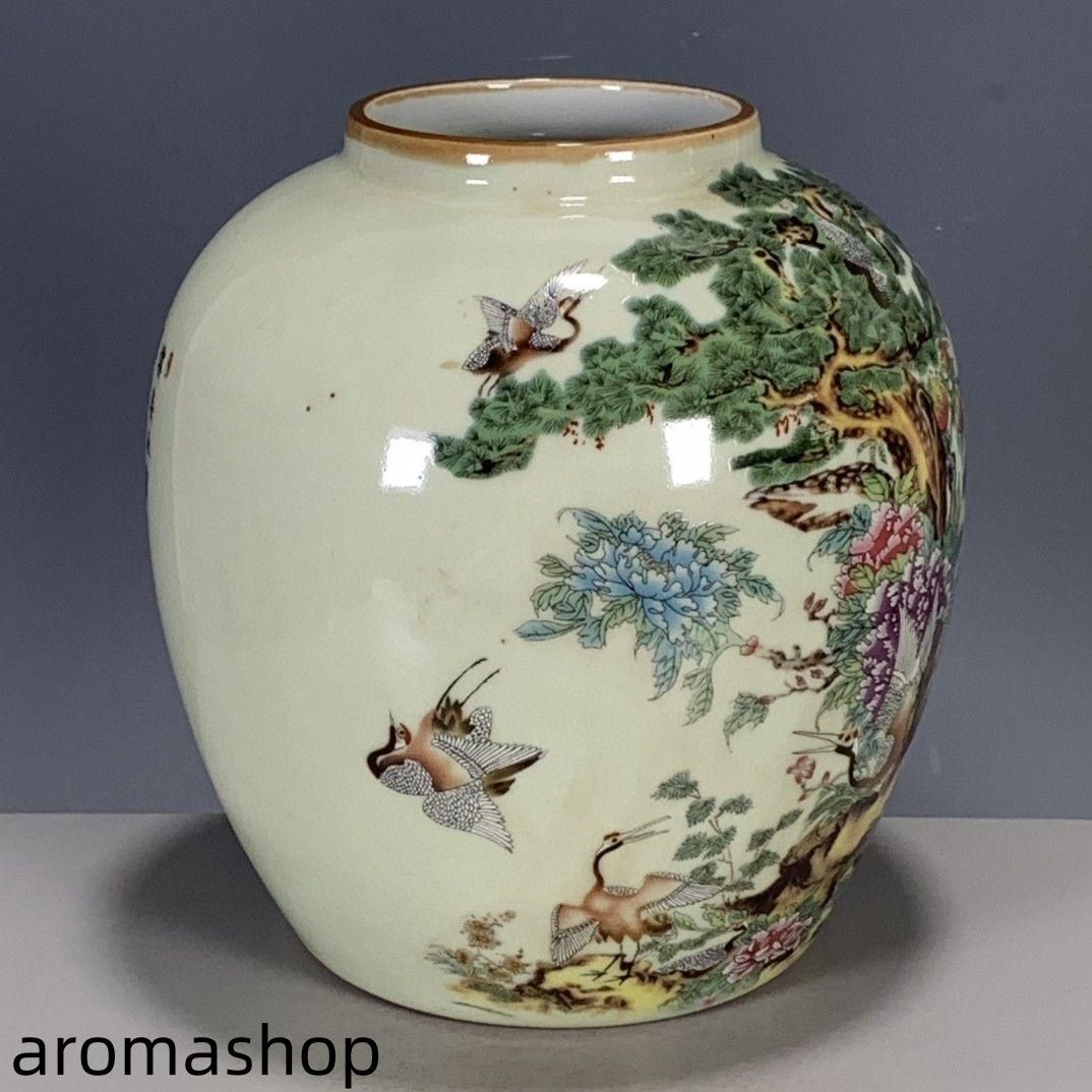 清代光緒粉彩花鳥仙鶴陶磁器缶 景徳鎮 陶磁器 装飾品 現代工芸品 美術品 置物 清代光緒粉彩花鳥仙鶴陶磁器缶 景徳鎮 陶磁器 装飾品 現代工芸品