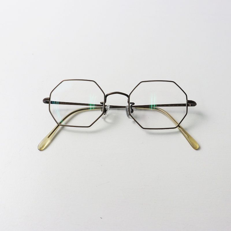 白山眼鏡店 TITANIUM オクタゴングラス メガネ /ベージュ系 ケース付き  