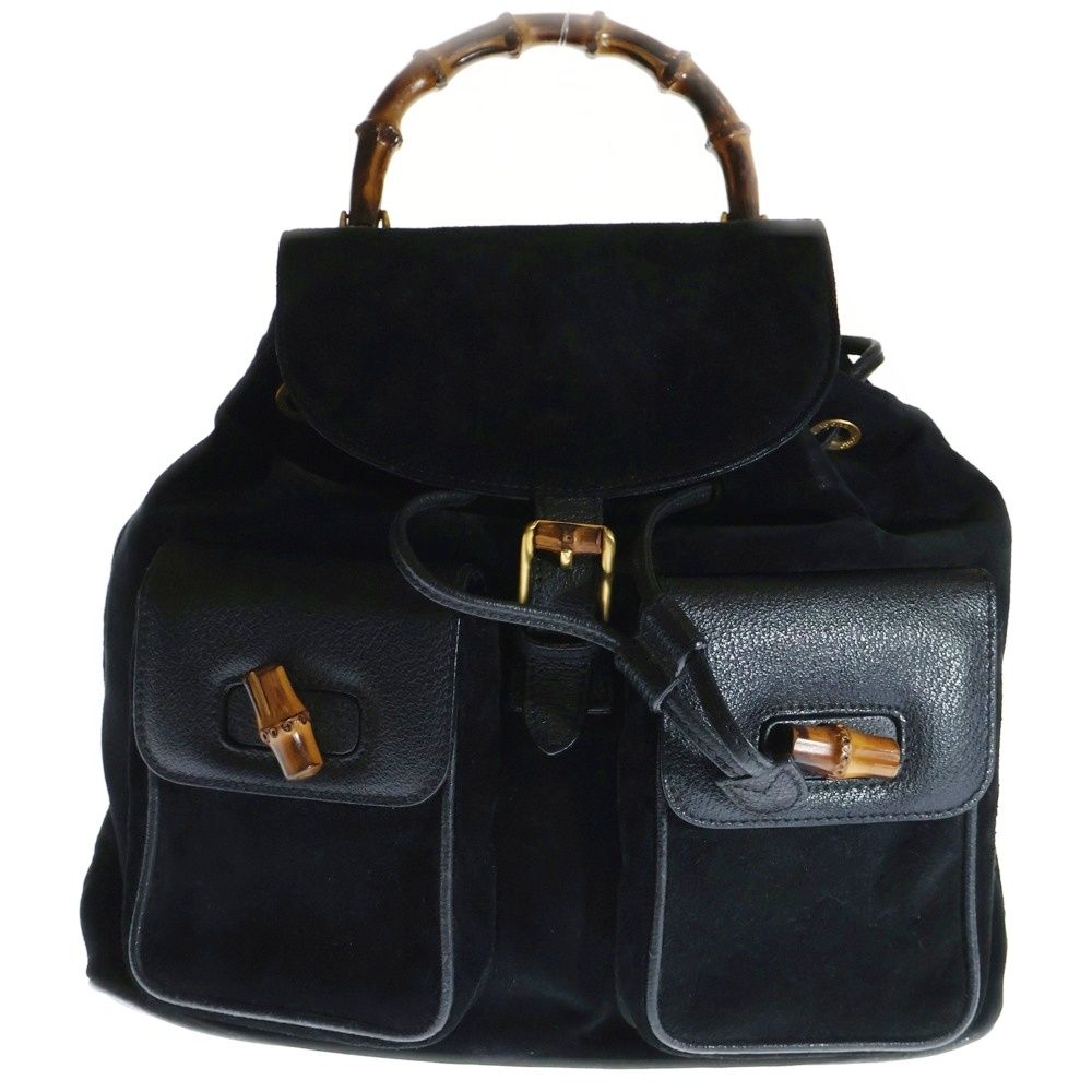 【美品】グッチ バンブー バックパック リュック ゴールド金具 ブラックレザー 美品 GUCCI グッチ バンブー ブラック 黒 ゴールド金具 レザー