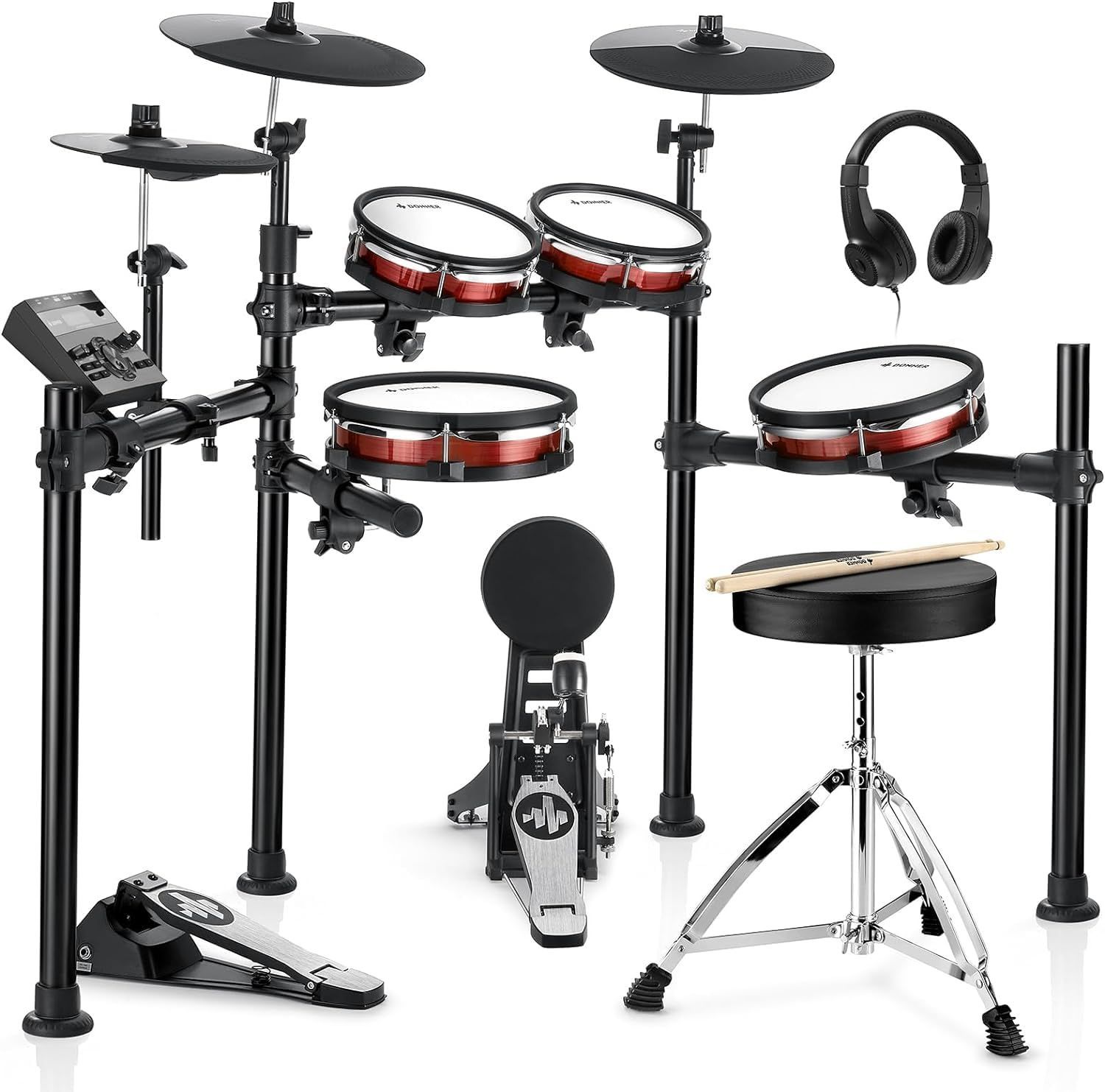 Donner 電子ドラム セット 折りたたみ メッシュ 450種サウンド デモ50曲 MIDI機能 10インチスネア 12インチシンバル キックドラム ドラムスローン ヘッドホン スティック オーディオケーブル付 中級向け 自宅練習 日本語説明書 DED-20