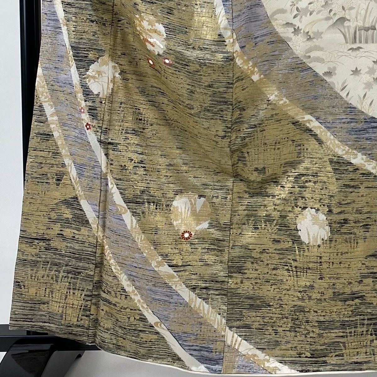 訪問着 身丈162cm 裄丈66cm M 袷 雪輪 草花 刺繍 金彩 金茶 正絹