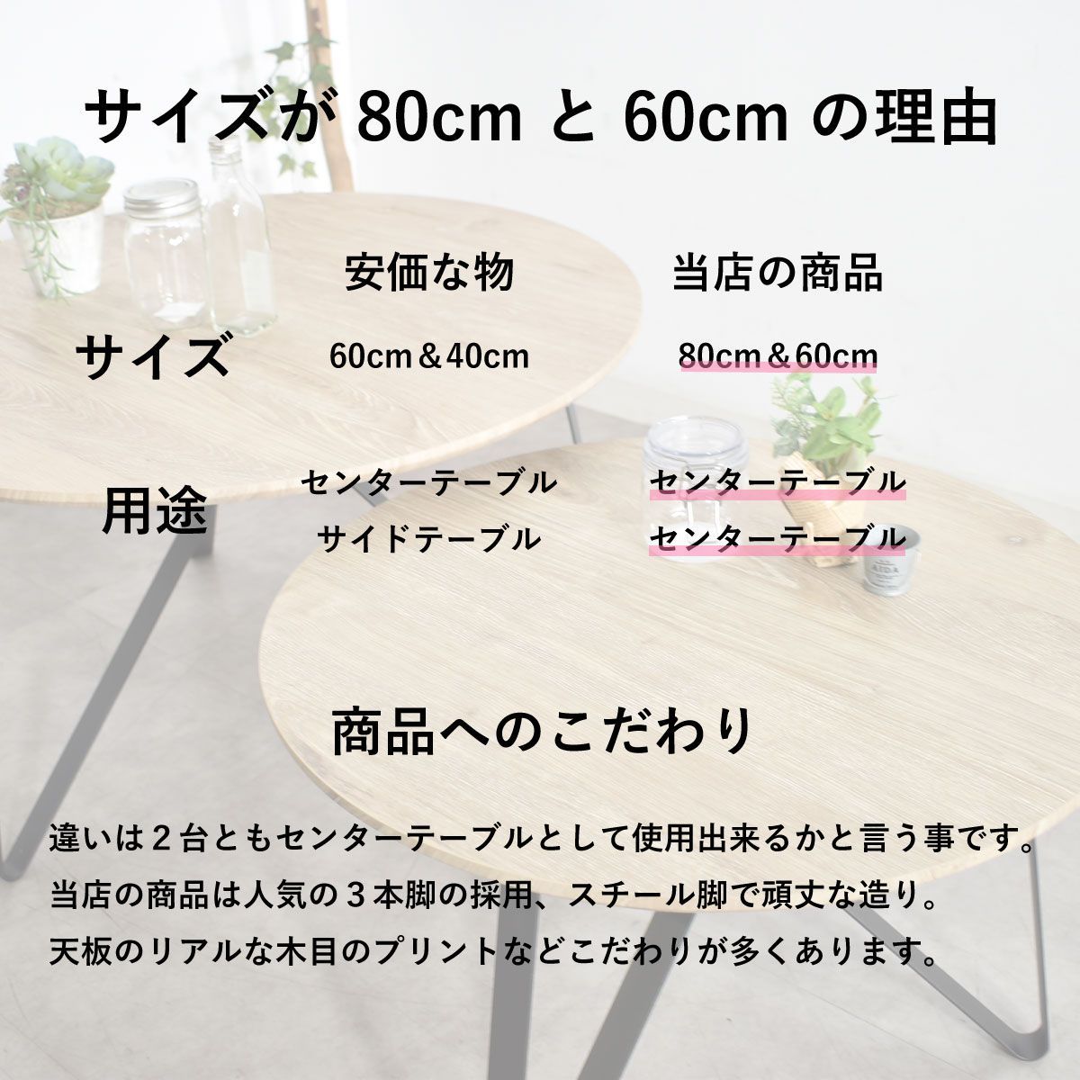 センターテーブル 丸 ネストテーブル 80cm 60cm おしゃれ 北欧